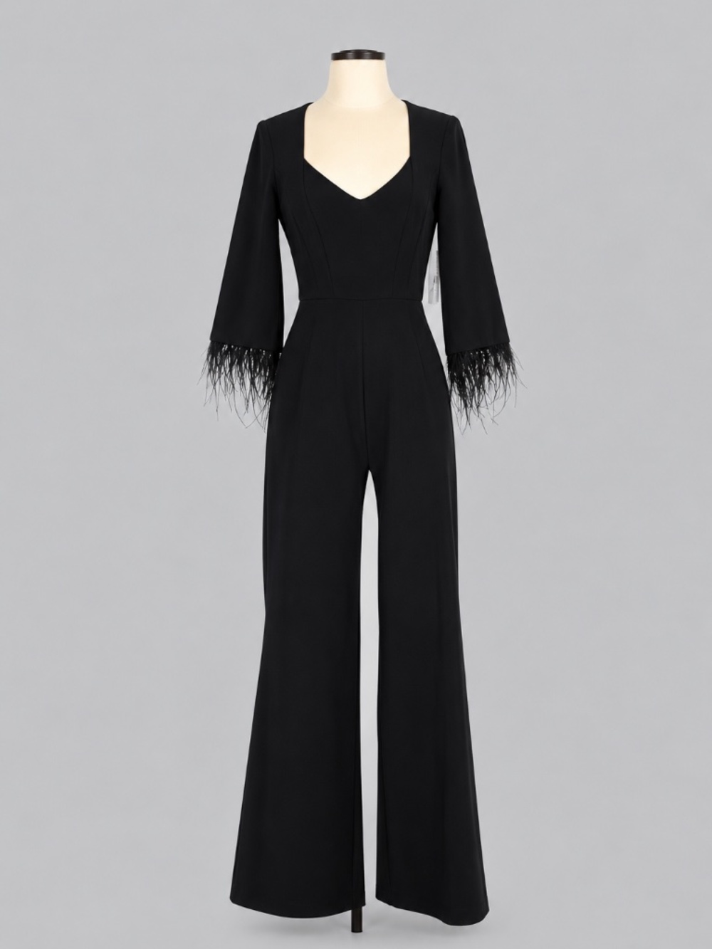 Julia Jordan Black Feather Trim Wide Leg Jumpsuit Size 4 NWT